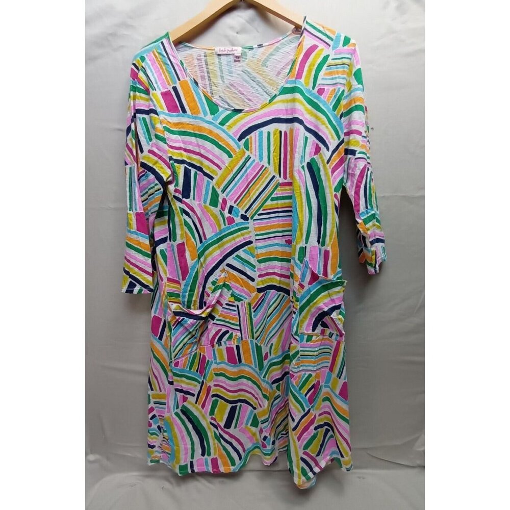 Fresh Produce Dalia Dress Womens Plus Size 1X Multicolor Geometric 3/4 Sleeve
